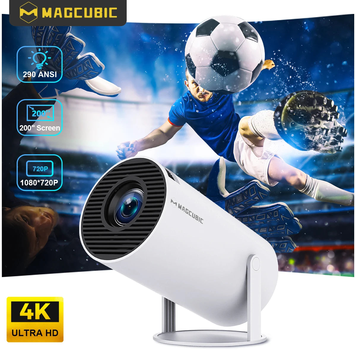 HY300 PRO 8K Android Projector - 290 ANSI, Dual WiFi 6, Bluetooth 5.4, Ultimate Home Cinema Experience, 1080P & 720P Resolution, Perfect for Outdoor Entertainment